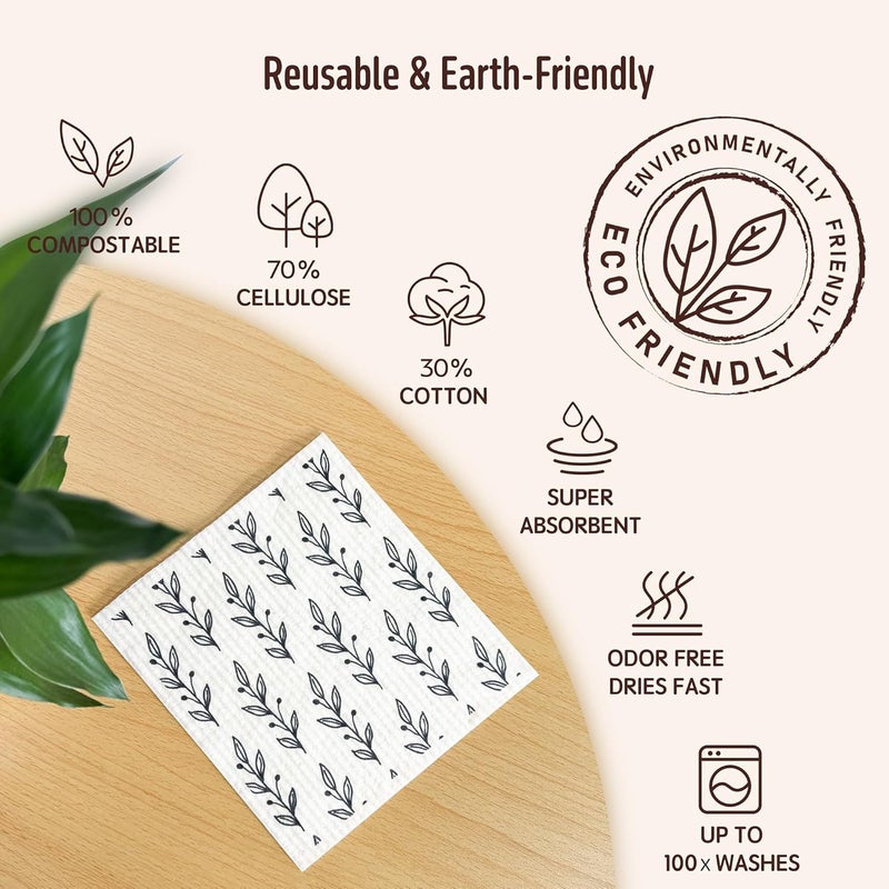 Augine Swedish Dishcloths for Kitchen, 5 Pack Reusable Paper Towels Washable, Super Absorbent Swedish Dish Cloths, Non-Scratch, No Odor - Image 3